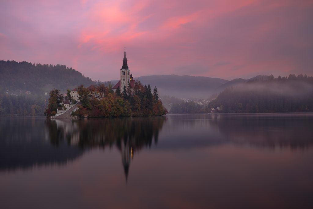 eslovenia, lago, sunset